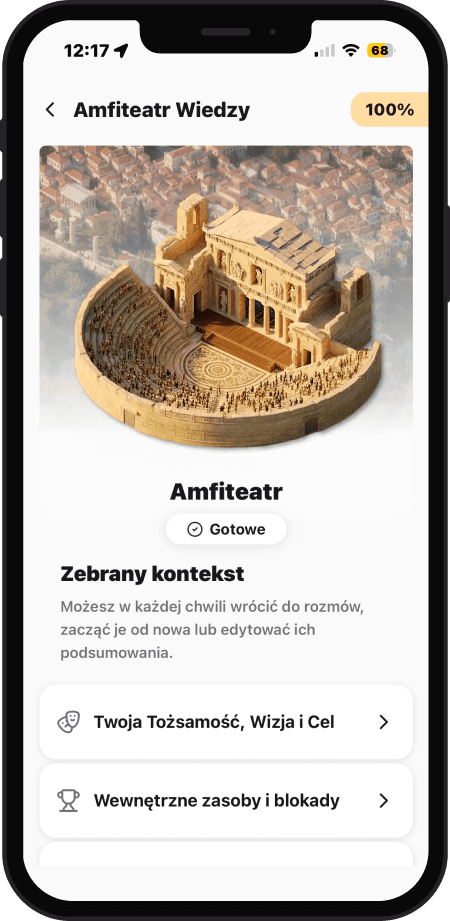 Ekran Amfiteatr Wiedzy: zebrany kontekst, 100 procent